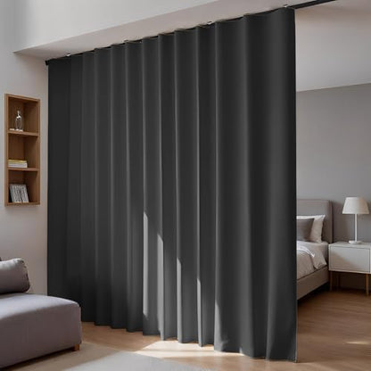 Room Divider Blackout Curtains Flexible Sliding Tracks Sets Ceiling Mounted Rod Window Curtain Privacy Separation for Bedroom Living Rooms,1 Panel Black Drape and Black Track Set-W144xH108 in - color: Black, size: 144"W x 108"L (Pack of 1)