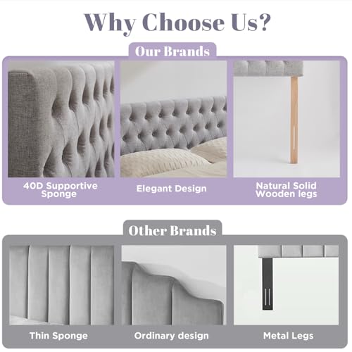 Upholstered Queen Headboard Only, Premium Linen Button Tufted Headboards, Adjustable Solid Wood Head Board, Padded Headboard with Solid Wood Legs in Bedroom (Grey) - color: Gray, size: High Queen