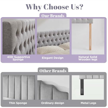 Upholstered Queen Headboard Only, Premium Linen Button Tufted Headboards, Adjustable Solid Wood Head Board, Padded Headboard with Solid Wood Legs in Bedroom (Grey) - color: Gray, size: High Queen