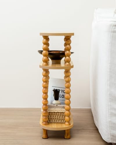 3-Tier Narrow Side Table, Slim End Table for Small Spaces | Skinny wooden side table with shelf storage. Ideal as living room accent or bedroom nightstand.Easy assembly, space-saving - color: Nature