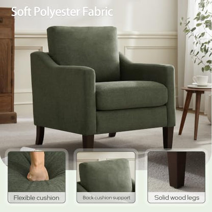 VKNOW Accent Chairs Set of 2, Modern Upholstered Armchairs, Green | Reading Chairs with Wood Legs, Single Sofa Reading Seat, Flexible Cushion, No Tool Assembly, For Living Room, Bedroom - color: Green