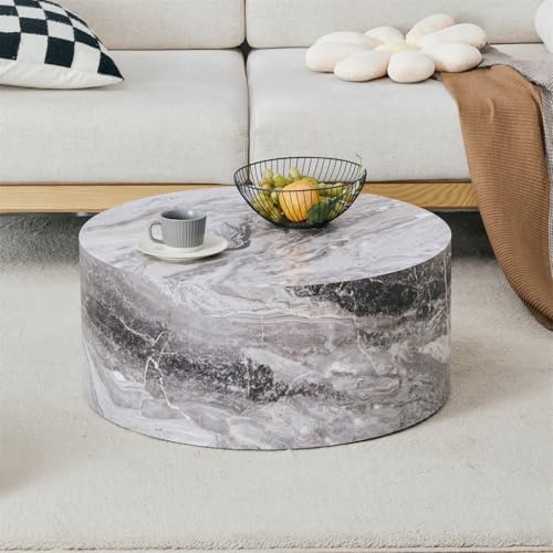 Round Coffee Table Set for 2, Modern Living Room Table Set, Faux Marble Wood Center Table Set, No Assembly Required - Ready to Use - color: 24'' Marble Gray, size: 24'' Coffee Table Set of 2