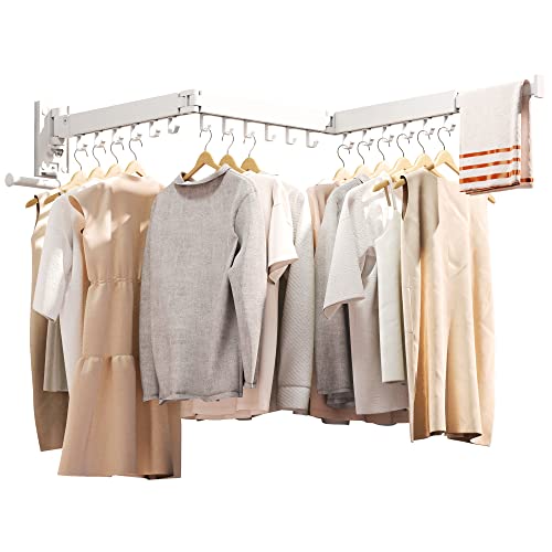 ZdwCyl Clothes Drying Rack,Laundry Drying Rack Wall Mount, Wall Mounted Clothes Rack,Retractable,Collapsible(Tri-Fold),Drying Rack Clothing,can Fold Upward & Left & Right,Space Saver, White Color - color: White-upgrade