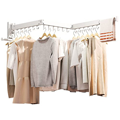 ZdwCyl Clothes Drying Rack,Laundry Drying Rack Wall Mount, Wall Mounted Clothes Rack,Retractable,Collapsible(Tri-Fold),Drying Rack Clothing,can Fold Upward & Left & Right,Space Saver, White Color - color: White-upgrade