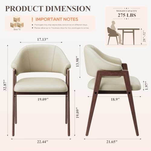 MALOL Wooden Dining Chairs Set of 6, Faux Leather, Curved Open Back, Khaki - color: Khaki, size: Set of 6