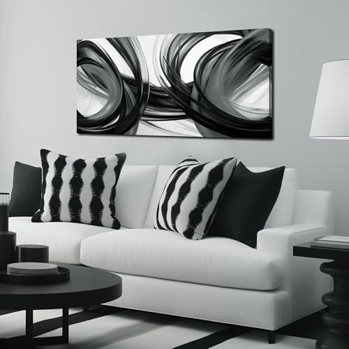 Abstract Canvas Wall Art for Office Bedroom Black and White Wall Decor | Minimalist Print Picture for Living Room,Bathroom Apartment Hotel Hallway Decoration Ready to Hang 20 x 40 Inch - color: Black White, size: 40"L x 20"W