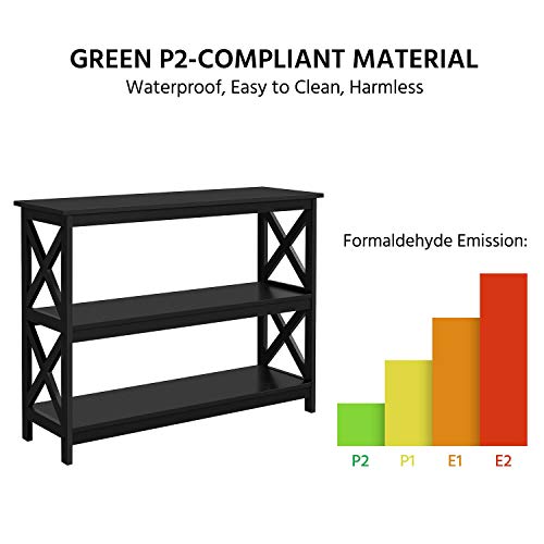 Yaheetech 42" L Black Console Table 3-Tier Narrow X-Design Storage Shelves | Sofa Table for Entryway, Hallway and Living Room, Slim 14" Depth, Powder-Coated MDF, 88 lb Top and 44 lb Shelf Capacity - color: Black