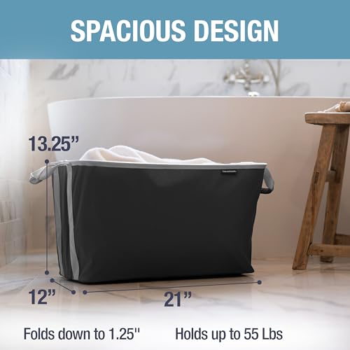 CleverMade Collapsible Laundry Basket, 60L Pop-Up Hamper, 2 Pack, Black | Clear Floor Space Between Laundry Days | Each Basket Holds 55 lb, Stays Upright While Loading, and Folds to 1.25 Inches - color: Black Gray