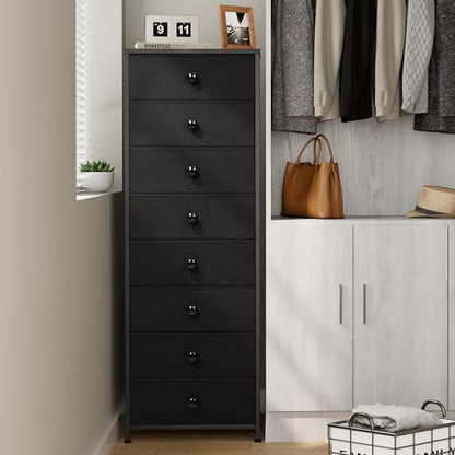 Fabric Dresser for Bedroom, 8 Drawer Tall Vertical Skinny Tower (Black) | Wooden Top, Steel Frame, Easy Pull Bin,Organizer Unit for Living Room, Hallway, Entryway, Nursery, Closets - color: Black, style: Narrow-8 Drawers