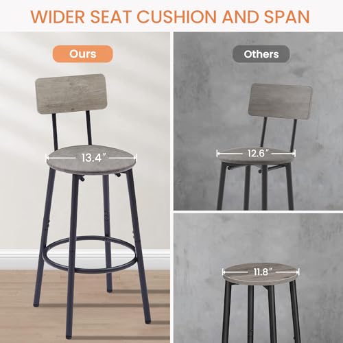 Spaco Bar Table Set for 2, Small Kitchen Dining Table Set with 2 PU Upholstered Stools, Counter Height Dining Table Set with Iron Frame for Kitchen,Small Space - color: Grey, size: 3 Piece-1 Square Table and 2 Round Stools