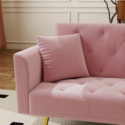 Anwick 72''Modern Velvet Sofa Bed Futon,Convertible Folding Sleeper Couches with 3 Adjustable Backrests,Tufted Recliner Loveseat with Golden Chrome Legs for Living Room Apartment Office (Light Pink) - color: Light Pink