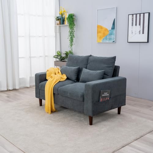 Panana Small Loveseat Sofa Upholstered Couch Modern Linen 2 Seater Love Seats for Living Room, Apartment, Small Space, Grey