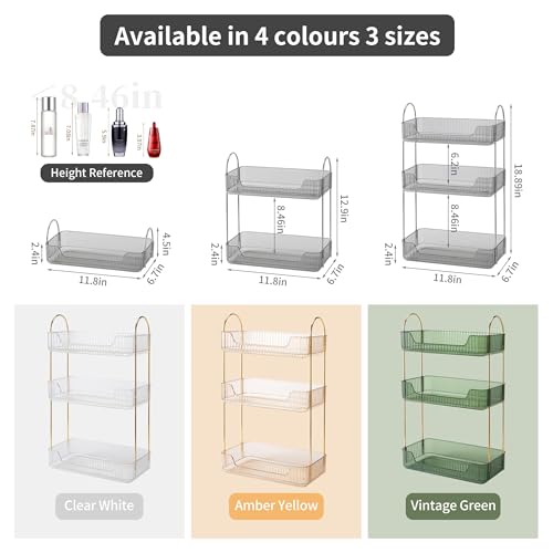YCIA&DONE Bathroom Organizer Countertop, Makeup Storage, Skincare Cosmetic Tray Shelf, Perfume Holder Rack for Vanity Counter, Large Capacity, Easy to Install, Clean, 3 Tiers, Smoky Gray - color: Smoky Gray, size: 3-Tier