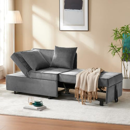 Convertible Sofa Bed 4-in-1 Pull Out Couch, Ottoman Bed Sleeper, Light Grey | Velvet Love seat Couch Sleeper Chair Bed with USB Ports, 5 Adjustable Backrest and Pillow for Living Room Apartment Office - color: Light Grey