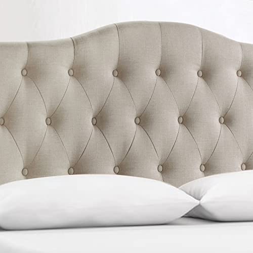 Rosevera Givanna Adjustable Height Headboard with Linen Upholstery and Button Tufting for Bedroom, Queen, Natural - color: Natural, size: Queen