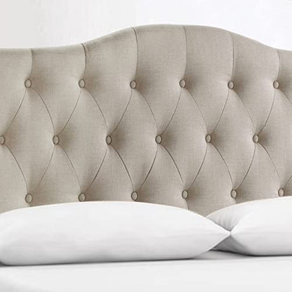 Rosevera Givanna Adjustable Height Headboard with Linen Upholstery and Button Tufting for Bedroom, Queen, Natural - color: Natural, size: Queen