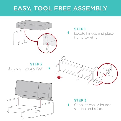 Best Choice Products Upholstered Sectional Sofa for Home, Apartment, Dorm, Bonus Room, Compact Spaces w/Chaise Lounge, 3-Seat, L-Shape Design, Reversible Ottoman Bench, 680lb Capacity - Light Blue - color: Linen - Light Blue