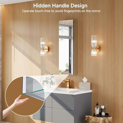 12" x 36" Bathroom Medicine Cabinet with Mirror, Recessed or Wall Mount | Medicine Cabinets with Adjustable Glass Shelves, Soft-Closed Hinge, Chrome Aluminum Frame, Reverse Installation - size: 12" x 36"