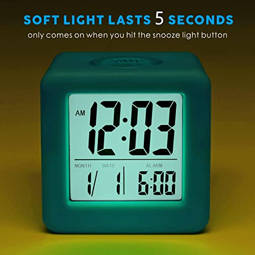 Plumeet Digital Alarm Clock Kids Clock with Snooze and White Nightlight - Easy Setting Travel Alarm Clocks Display Time, Date, Alarm - Ascending Sound - Battery Powered (Baby Blue) - color: Baby Blue