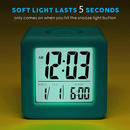 Plumeet Digital Alarm Clock Kids Clock with Snooze and White Nightlight - Easy Setting Travel Alarm Clocks Display Time, Date, Alarm - Ascending Sound - Battery Powered (Baby Blue) - color: Baby Blue