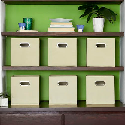 Household Essentials 82-1 Foldable Fabric Storage Bins |Set of 6 Cubby Cubes with Handles | Natural (Pack of 6) - color: Cream, size: 11” L x 11” W x 11” H (Pack of 6)