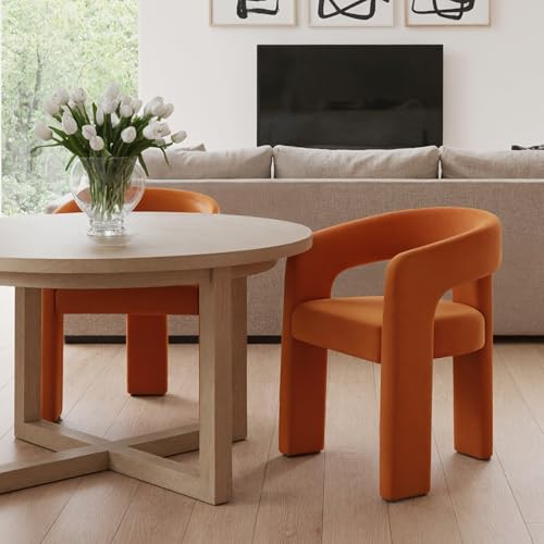HNY Modern Velvet Barrel Single Dining Chair, Orange | Upholstered Accent Armchair With Wide Seat Stylish Design For Living Room Bedroom Vanity And Small Spaces - color: Orange Velvet