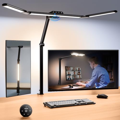 Quntis 32.5" Eye Care Architect Desk Lamps with Clamp for Office Home Dorm | 1100LM Bright, Ambient Backlight, Radar Sensor, Remote Control, 2H Timer, Workbench Drafting Reading Video Conference Task