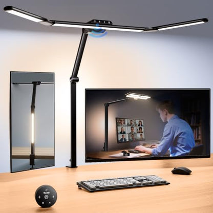 Quntis 32.5" Eye Care Architect Desk Lamps with Clamp for Office Home Dorm | 1100LM Bright, Ambient Backlight, Radar Sensor, Remote Control, 2H Timer, Workbench Drafting Reading Video Conference Task