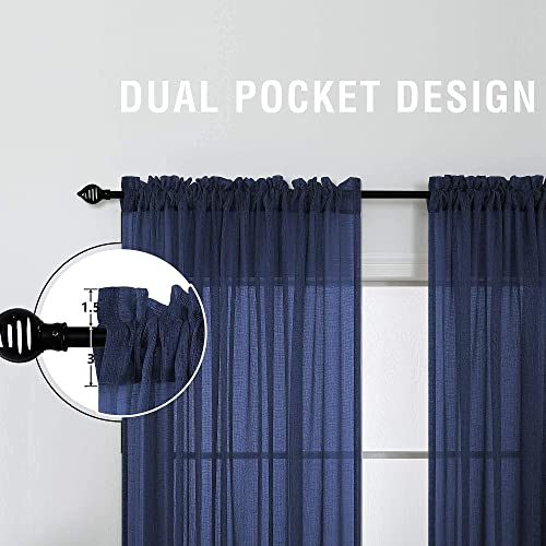 KOUFALL Navy Blue Curtains 84 Inch Length,Sheer Rod Pocket Linen Look Dark Blue Masculine Nautical Curtains for Boys Bedroom Living Room 2 Panels Set Indigo - color: Navy Blue, size: 52"W x 84"L (Pack of 2)