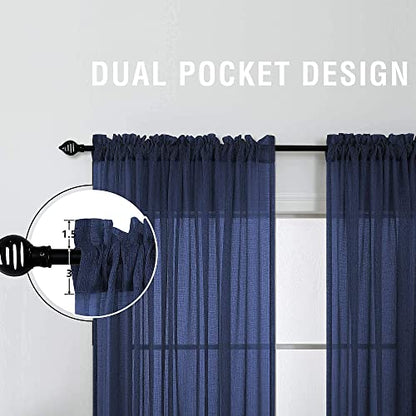 KOUFALL Navy Blue Curtains 84 Inch Length,Sheer Rod Pocket Linen Look Dark Blue Masculine Nautical Curtains for Boys Bedroom Living Room 2 Panels Set Indigo - color: Navy Blue, size: 52"W x 84"L (Pack of 2)