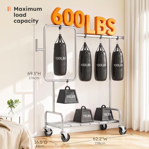 SOLEDI Heavy Duty Partitioned Clothes Rack, 600 LBS Load Metal Garment Rack with Shelves & Lockable Wheels, Rolling Hanging Rack for Bedroom, Laundry Room, Store & Garage (Silver) - color: Silver