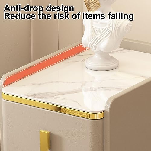 Minimalist Nightstand with Drawer, Mid-Century Modern Slim Bedside Table, Tall End Table with Metal Legs for Small Spaces - color: Off-white, size: 25x40x60cm