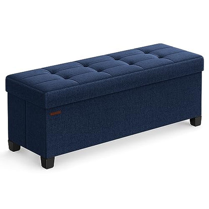 SONGMICS Storage Ottoman Bench, Foldable Foot Rest with Legs | End of Bed Bench, Storage Chest, 43.3 x 15 x 15.8 Inches, Load up to 661.4 lb, Midnight Blue, MELISA Collection ULSF018I01 - color: Midnight Blue, style: without Flipping Lid