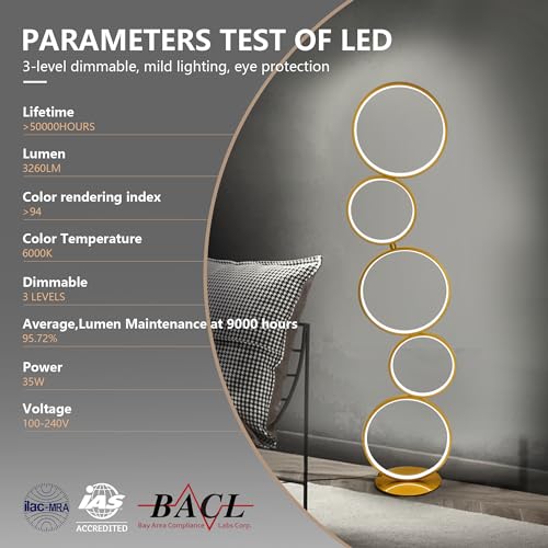 Modern Creative Bubble Dimmable LED Floor Lamp for Home & Office (Gold) | 46'' Standing Lamp, 3-Way Dimmable, Aluminum Frame, Metal Base, Energy Saving, 36W, for Bedroom, Living Room - color: Gold