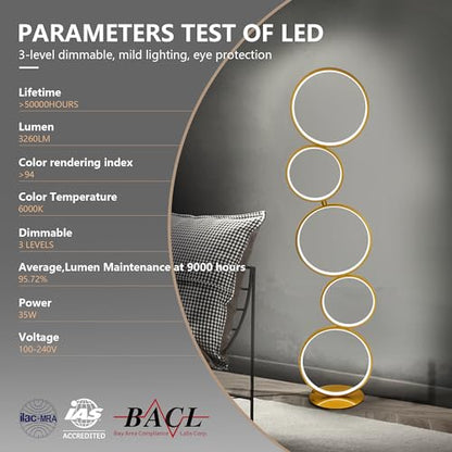 Modern Creative Bubble Dimmable LED Floor Lamp for Home & Office (Gold) | 46'' Standing Lamp, 3-Way Dimmable, Aluminum Frame, Metal Base, Energy Saving, 36W, for Bedroom, Living Room - color: Gold