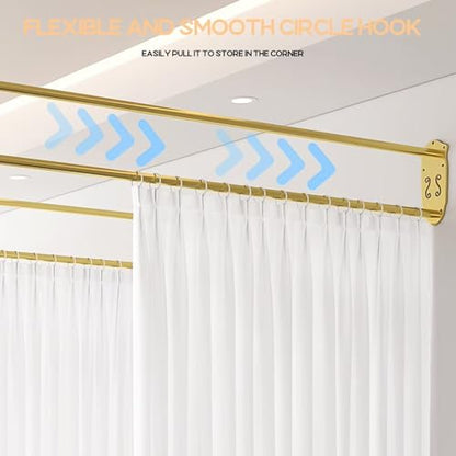 U Shaped Curtain Rod Room Divider Partition Privacy Separation Wall Mount | Heavy Duty Hanging Modern Metal Curved 6.56ft Long Space for Changing Dressing Fitting Salon Studio Apartment Medical - color: Gold