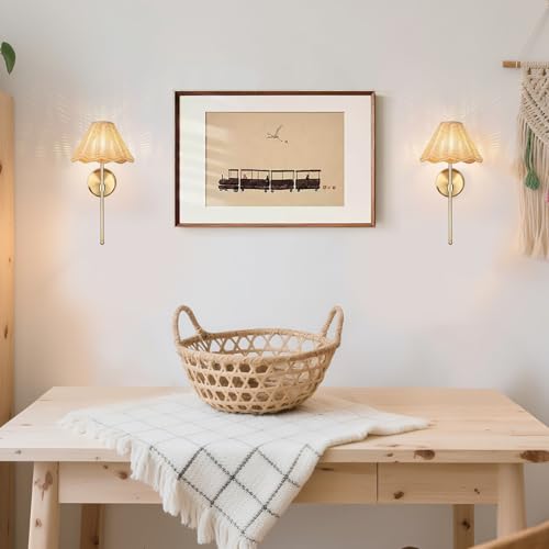 Battery Operated Boho Rattan Wall Sconce Set of 2, Stepless Dimming Magnetic Wall Lamp, 5200mAh Rechargeable Battery and Integrated LED, for Living Room Bedroom Hallway Corridor - size: Battery-Powered