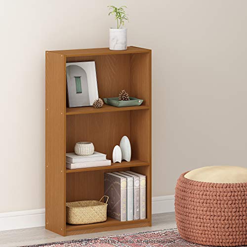 Furinno BASIC Book Shelf, 3-Tier Modern Bookshelf, Bookcase with Open Shelves, 9.3" x 21.8" x 39.5", for Living Room, Bedroom, Home Office, Light Cherry - color: Light Cherry, size: 3-Tier