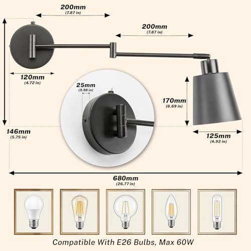 OSYNNIQ Wall Sconce Light with Adjustable Swing Arm for Bedside Reading (Style 1) - size: STYLE 1