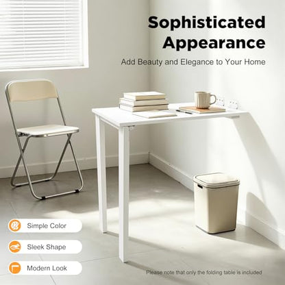 Wall Mounted Folding Table, 29.52" White Wood Folding Dining Table, Space Saving Folding Table with 132 LBS Capacity for Small Apartment Home Office Dining Room, White