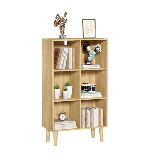 6 Cube Bookcase, Wooden Book Shelf Cube Storage Organizer with Legs, 3 Tier Bookshelf Freestanding Open Shelves for Bedroom, Living Room and Home Office (Oak, 6 Cube Vertical) - color: Oak, size: 6 Cube Vertical
