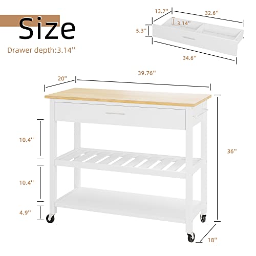 Shintenchi Kitchen Island Cart with Storage,Rolling Kitchen Island Side Table on Wheels with Large Worktop,Storage Cabinet,Towel Rack,Drawers and Open Shelves for Kitchen,Dinning Room,White - color: White-40inch