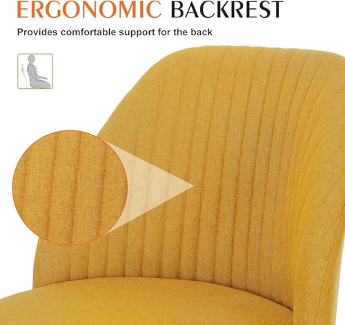 Simple Deluxe Armless Office Desk Chair, Modern Cute Swivel Vanity Chair Comfy Home Office Chairs with Wheels Height Adjustable Rolling Computer Task Stools for Living Room, Make-up, Bedroom, Yellow - color: Yellow