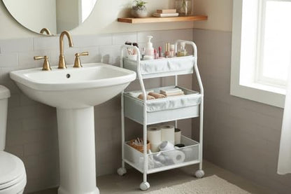 Rolling Utility Cart with Wheels, 3-Tier Diaper Cart, Rolling Nursery Cart & Baby Caddy Organizer for Nursery Essentials, Bedside/Postpartum Cart, Craft & Art Storage, Rolling Book Cart - size: WITHOUT_SIDE_STORAGE