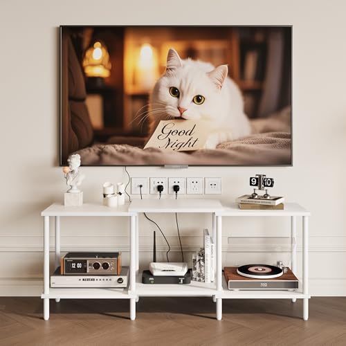 TV Stand, Entertainment Center, Industrial TV Media Console Table with Open Storage Shelves, 2 Tier TV Cabinet for Living Room, Bedroom LTS107W - color: White