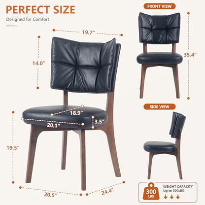 YOUNIKE Wood Frame Black Dining Chair, Faux Leather, Single Pack | Modern Ergonomic Upholstered Kitchen & Dining Room Chairs, Double-Layer Backrest, Comfy Soft Cushion, Easy to Assembly - color: Black