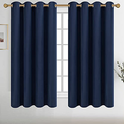 Diraysid Navy Blue Grommet Blackout Curtains for Bedroom Thermal Insulated Room Darkening Curtains Drapes, 52 x 63, 2 Panels - color: Navy Blue, size: 52"W x 63"L (Pack of 2)