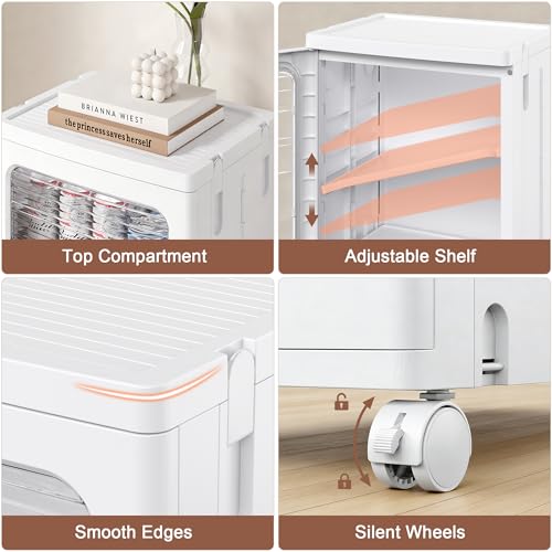 VECELO Narrow Bathroom Storage Cabinet with 2 Drawer, Foldable Storage Organizer with Movable Wheels and Adjustable Shelf for Small Space, Kitchen, Laundry, White - size: 2 Drawer