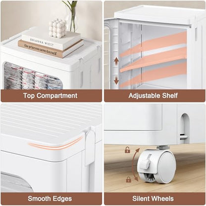 VECELO Narrow Bathroom Storage Cabinet with 2 Drawer, Foldable Storage Organizer with Movable Wheels and Adjustable Shelf for Small Space, Kitchen, Laundry, White - size: 2 Drawer