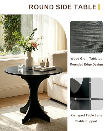 24in Black Round Side Table, Modern Accent End Table with Curved 4-Sided Tripod Base, Minimalist Large Round Side Table Easy Assembly Coffee Table for Living Room Bedroom Balcony - color: 24in-black